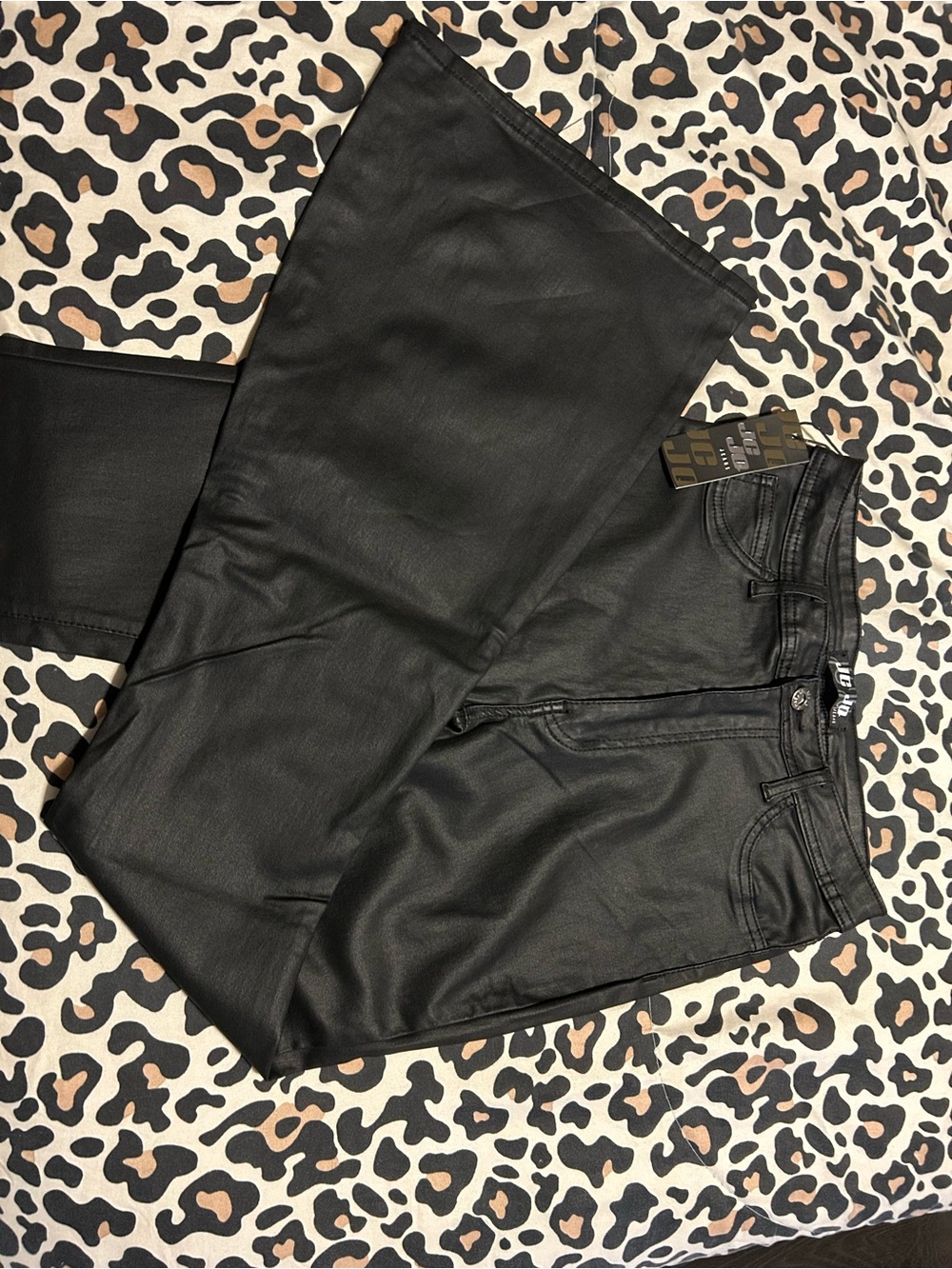 Black Faux Leather Bell Jeans